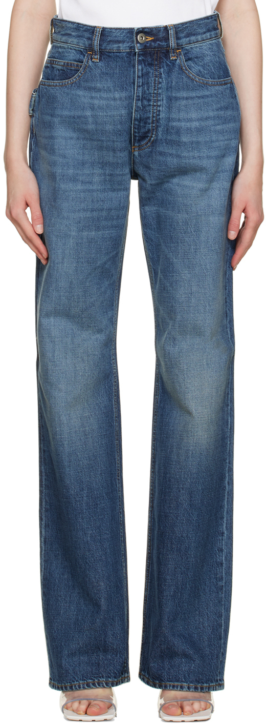 Bottega Veneta: Blue High Rise Straight Jeans | SSENSE