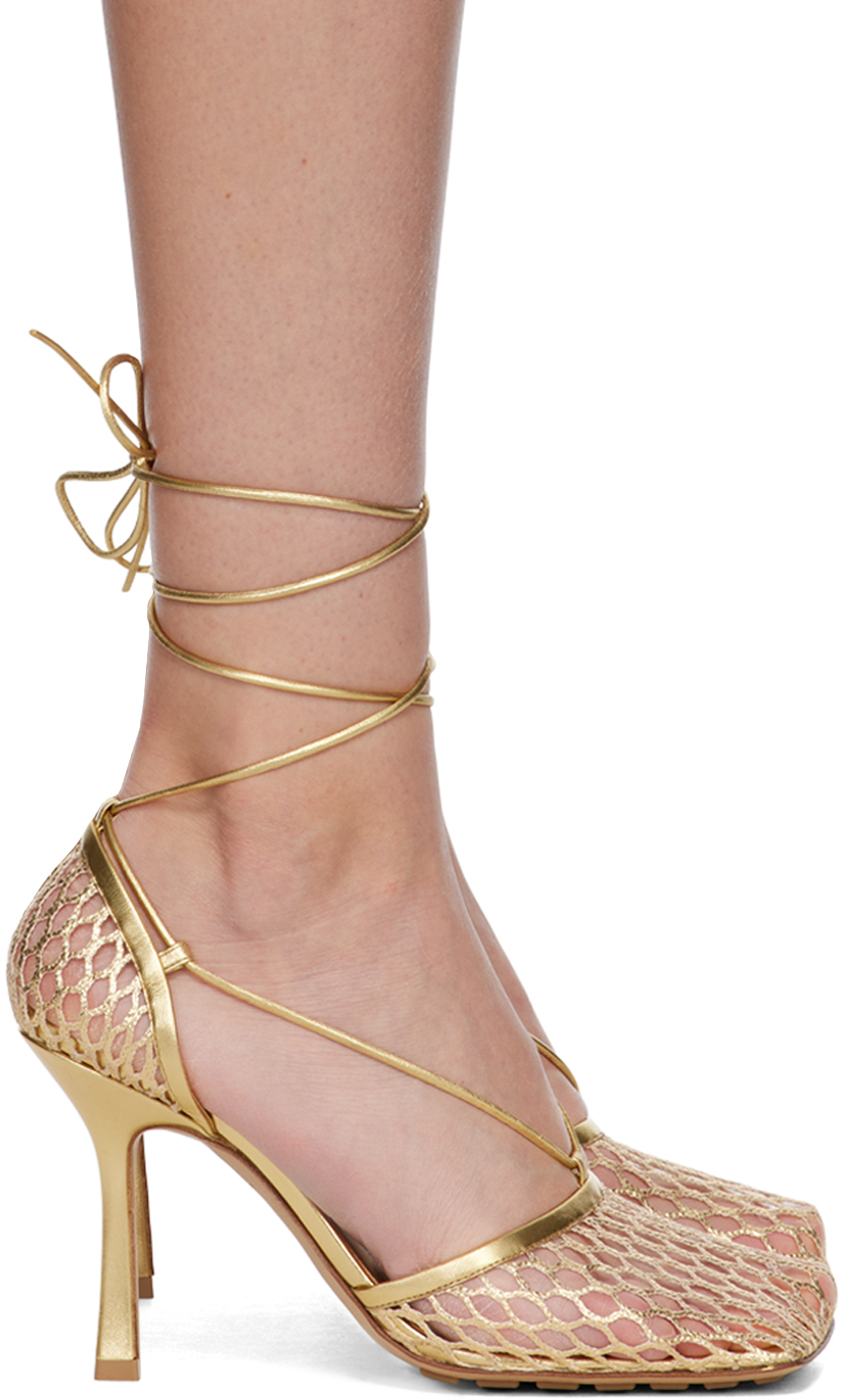 Shop Bottega Veneta Gold Stretch Lace-up Sandal In 8265 Gold