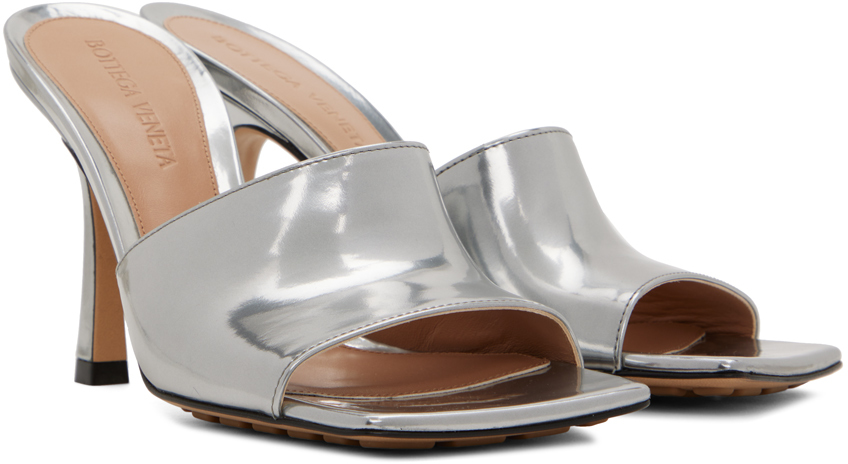 Bottega Veneta Stretch Square-toe Leather Mules In 1414 Silver
