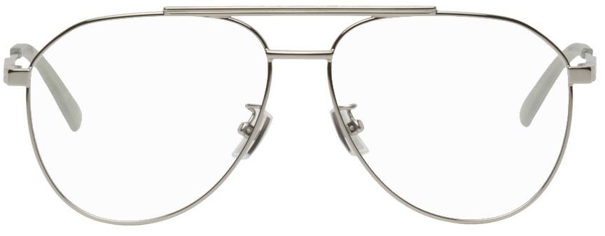 Bottega Veneta Silver Aviator Glasses