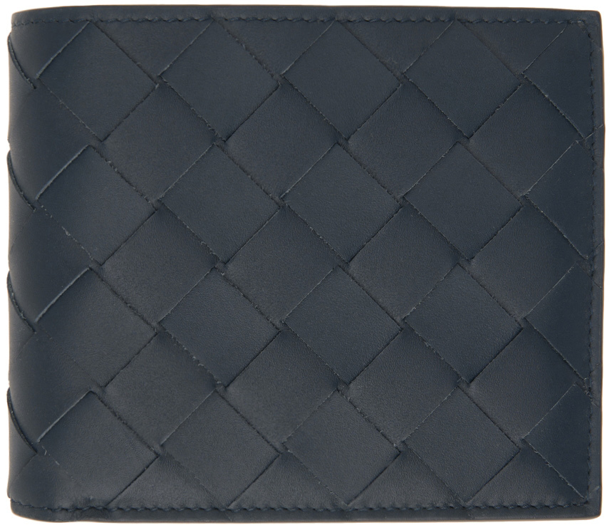 Bottega Veneta Navy Leather Bifold Wallet