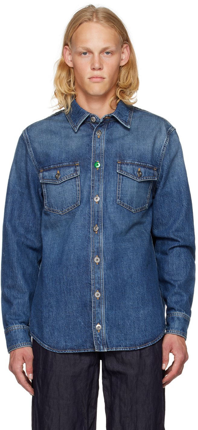 Bottega Veneta Blue Buttoned Shirt In 4715-mid Blue