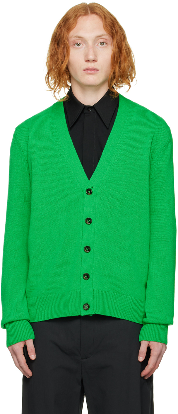 Shop Bottega Veneta Green Button Cardigan In 4809 Parakeet