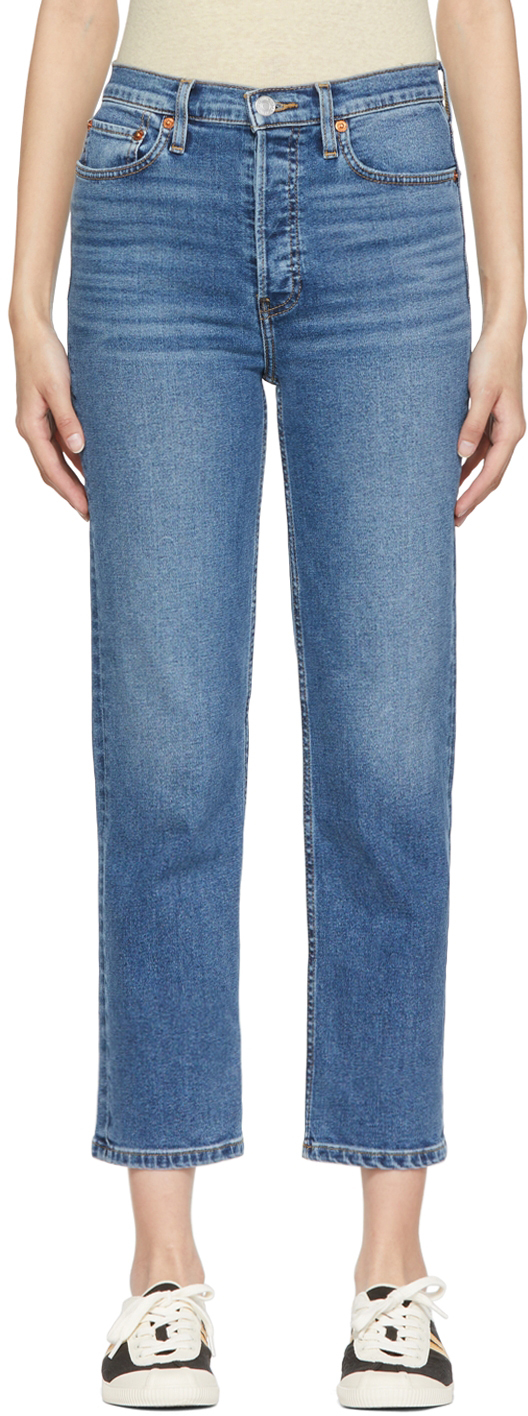 Shop Re/done Blue 70s Stove Pipe Jeans In Western Blue