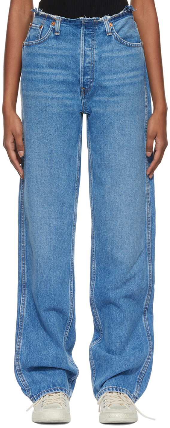 Blue Raw Waist Jeans by Re/Done on Sale