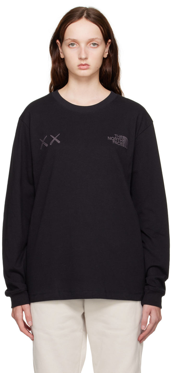 Ssense Uomo Abbigliamento Top e t-shirt Top Black KAWS Edition Embroidery Long Sleeve T-Shirt 