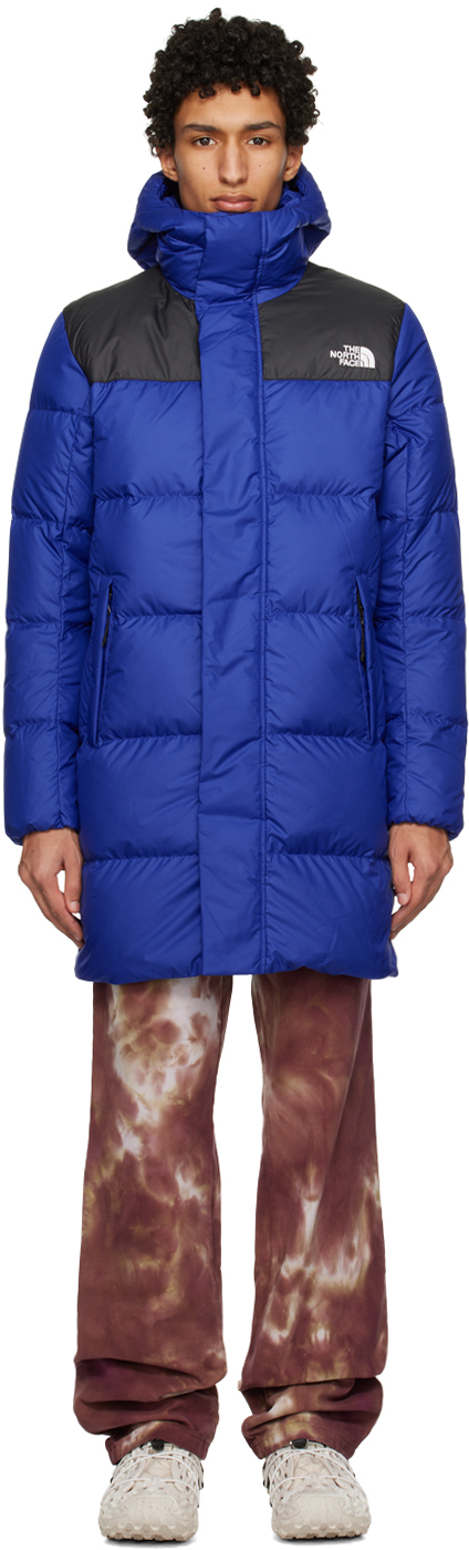 The North Face Blue Embroidered Down Jacket In 40s Lapis Blue