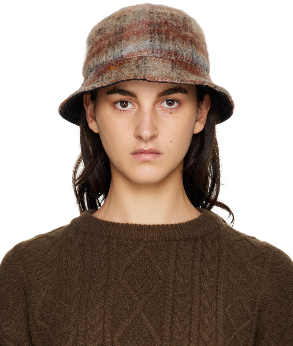 Our Legacy Orange & Brown Quilted Bucket Hat In Ament Check Mohair