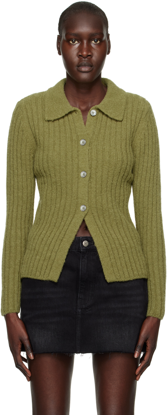 Our Legacy "fine Polo" Ribbed Cardigan In Green