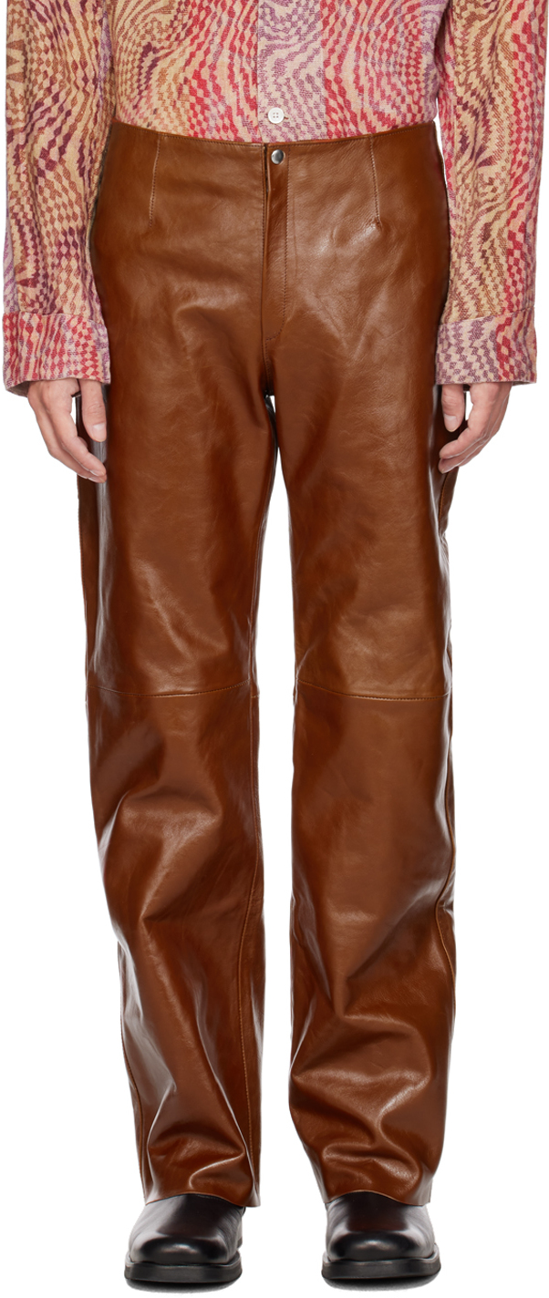 Brown Londré Faux-Leather Trousers Ssense Uomo Abbigliamento Pantaloni e jeans Pantaloni Pantaloni di pelle 