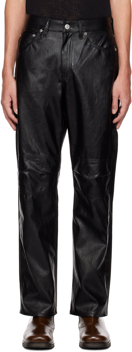 Black Formal Moto Cut Faux-Leather Trousers