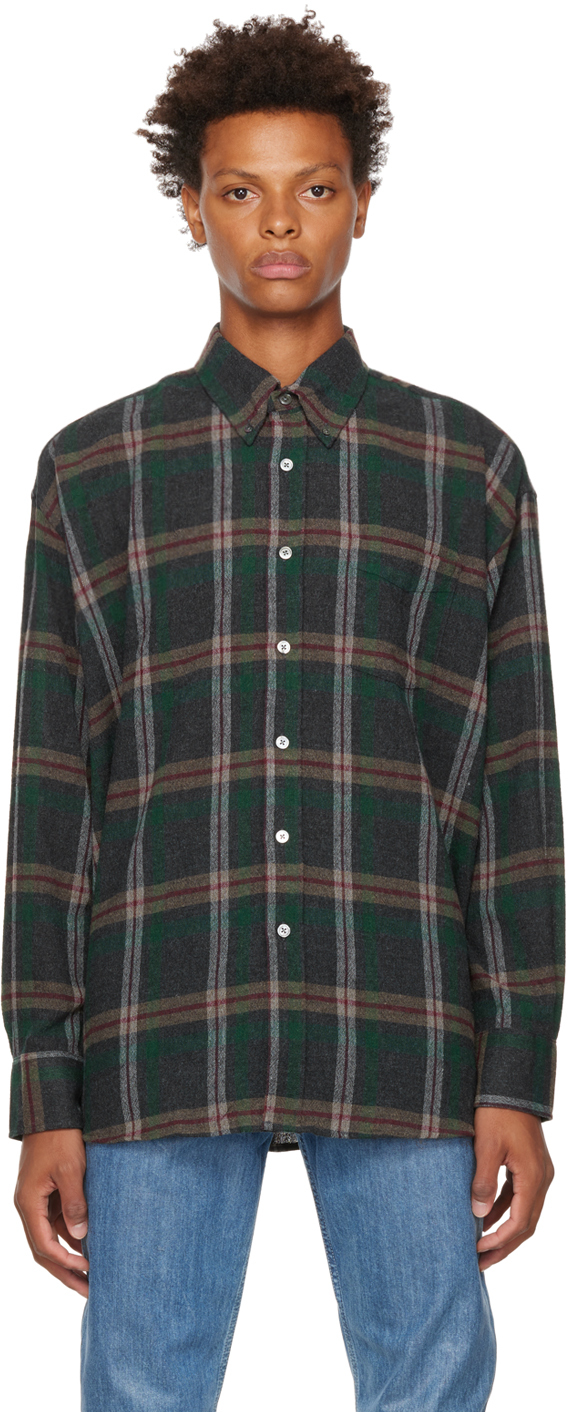 Our Legacy Borrowed Plaid Wool Blend Button-down Shirt In Green