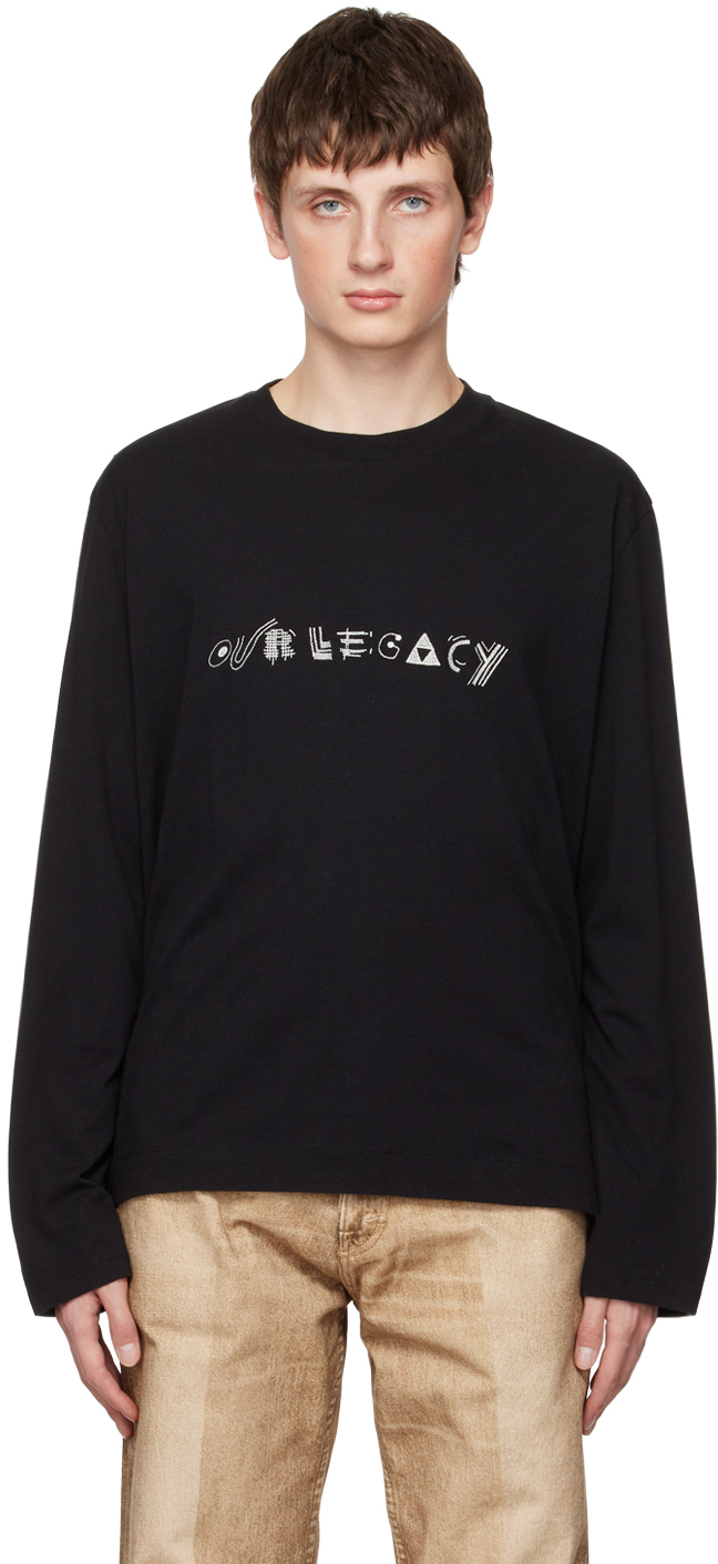 Black Abstract Embroidery Long Sleeve T-Shirt