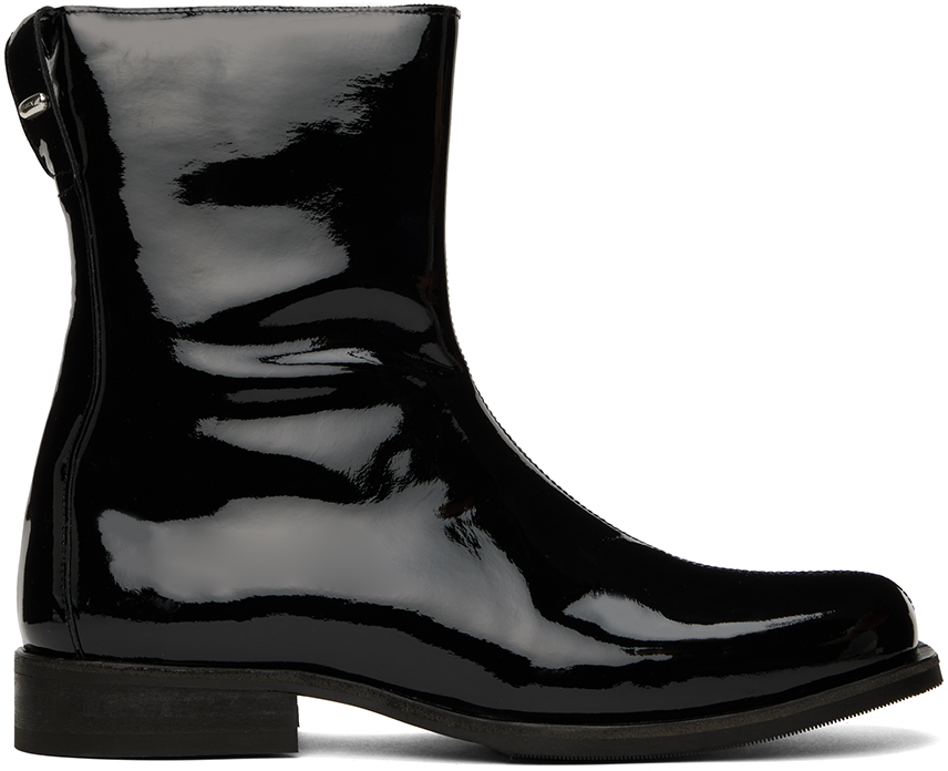 Our Legacy Black Slim Camion Boots In Black Patent Leather