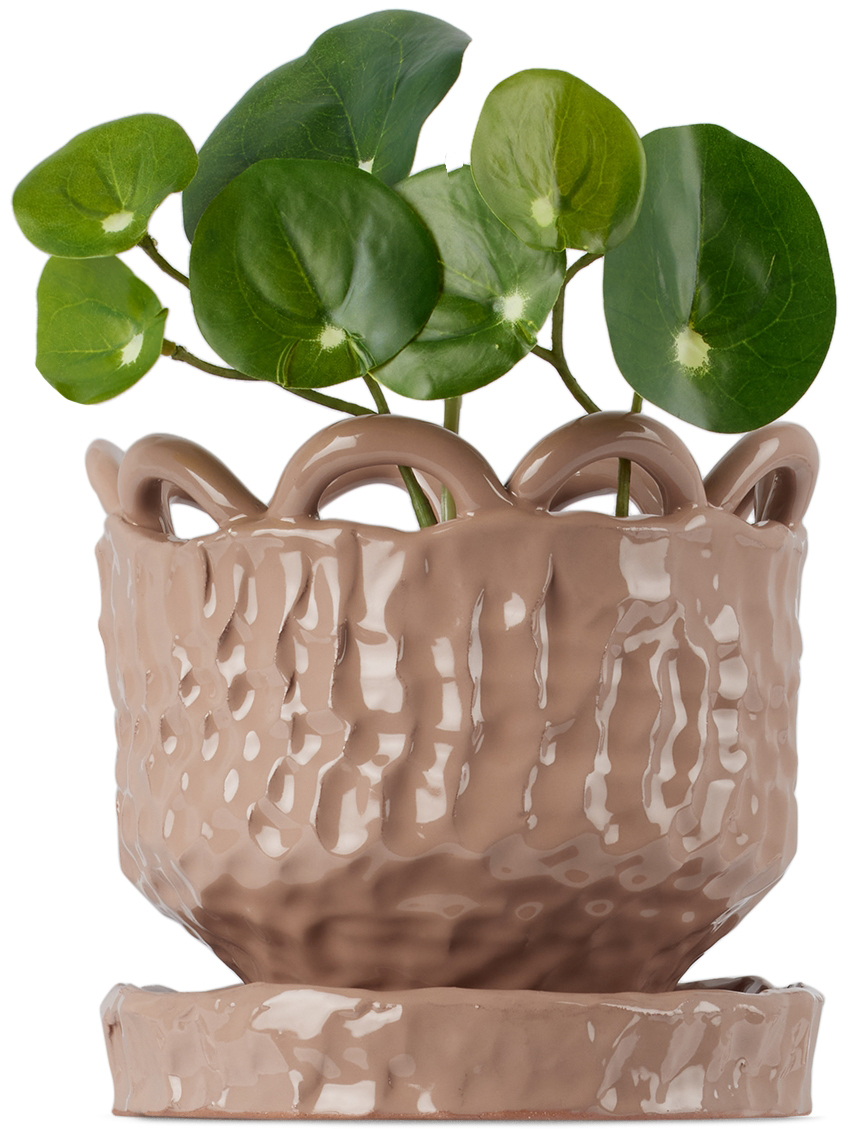 Gerstley Taupe Mini Scalloped Planter In Toffee