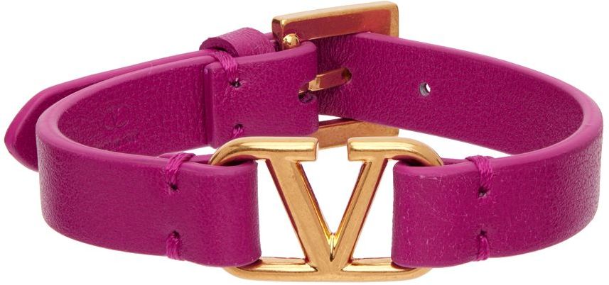 Valentino Garavani Pink VLogo Leather Bracelet