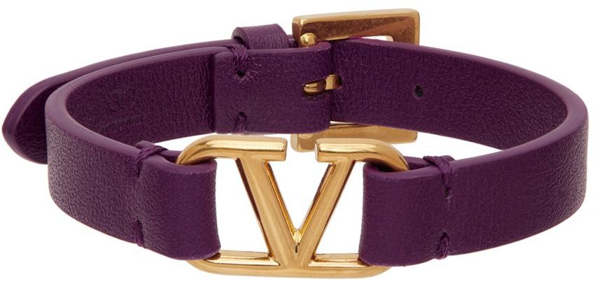 Valentino Garavani Purple VLogo Leather Bracelet