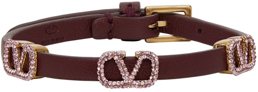 Valentino Garavani Burgundy VLogo Crystal Bracelet
