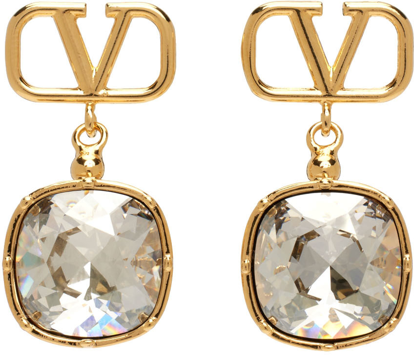 Gold VLogo Crystal Pendant Earrings Ssense Donna Accessori Gioielli Orecchini 