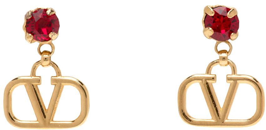 Valentino Garavani Gold VLogo Crystal Earrings