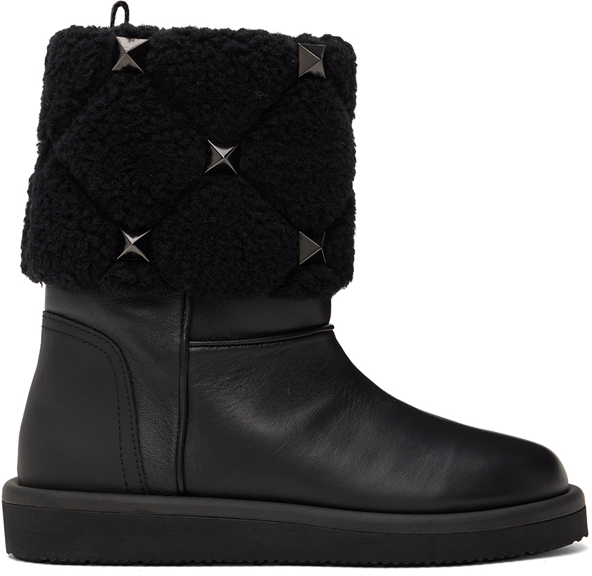 Black Roman Stud Quilted Winter Boots