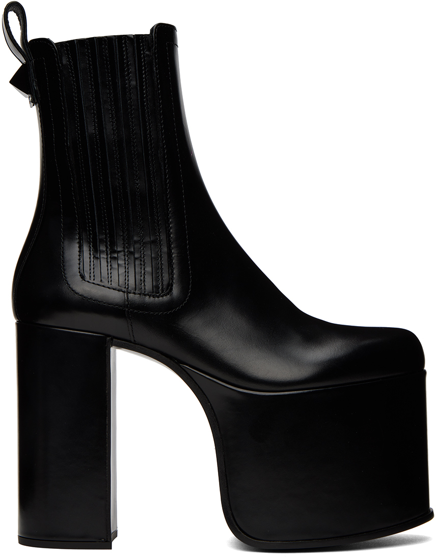 Valentino Garavani Black Club Platform Boots In 0no Nero