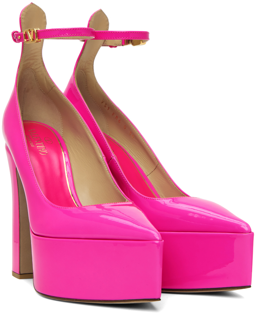 Valentino Tan-go Metallic-leather Platform Pumps In Uwt Pink Pp