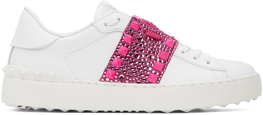 Valentino Garavani Sneakers Rockstud Rosa Con Cristalli E Borchie In Ux4 Bianco/pink Pp-r