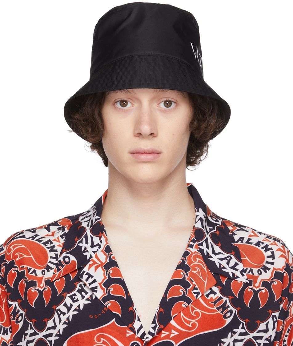Valentino Garavani Black Nylon 'VLTN' Bucket Hat