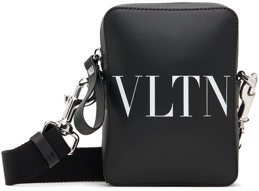 Vltn Leather Crossbody Bag for Man in Black/white
