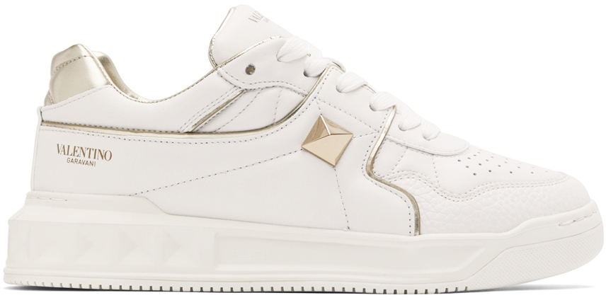 Shop Valentino White One Stud Low-top Sneakers In L71 Bianco/platino/b