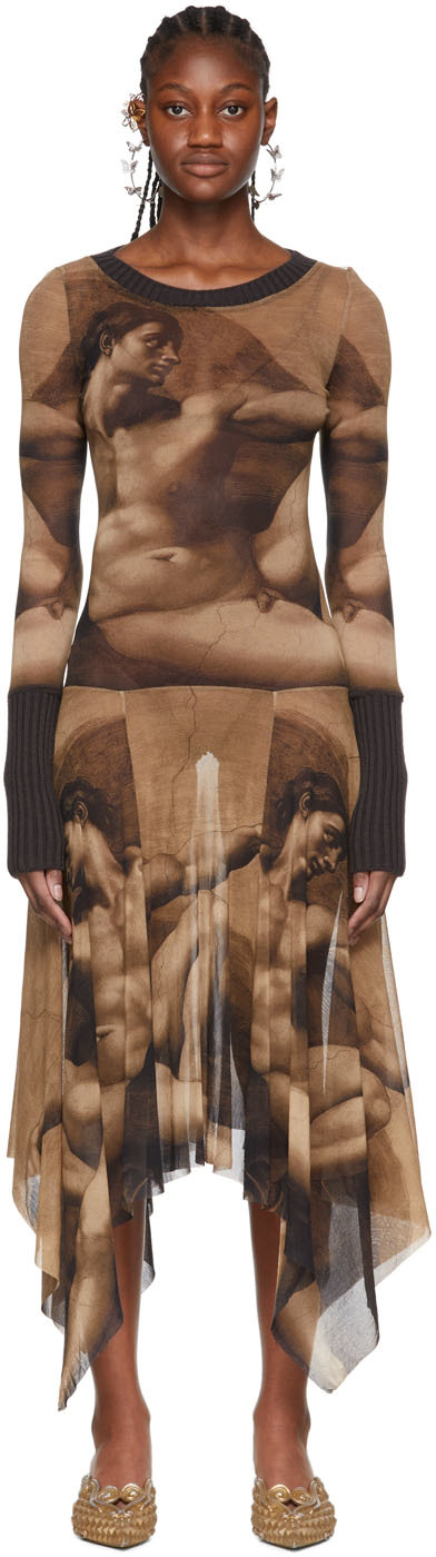 Jean Paul Gaultier Ssense Exclusive Tan Tulle Midi Dress In 90-multicolor |  ModeSens
