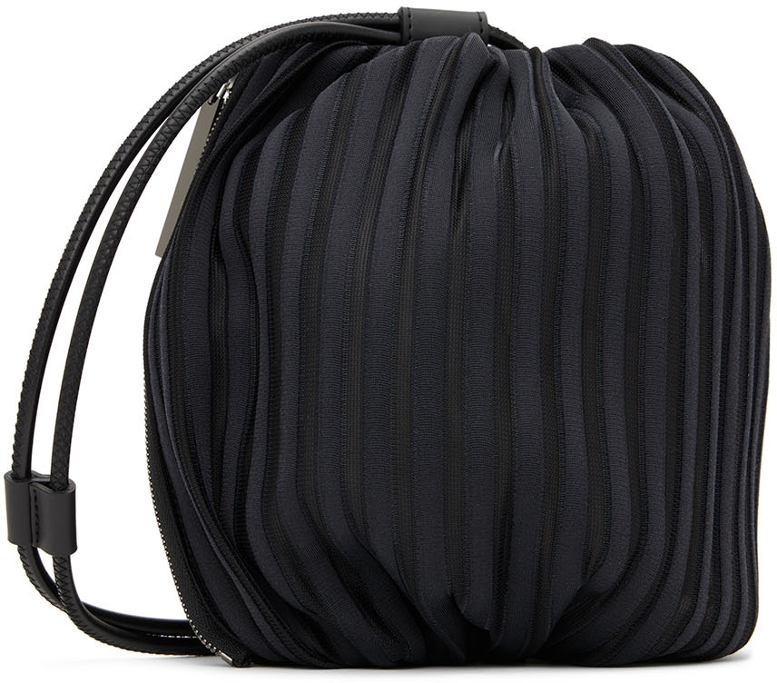 Black Linear Knit Shoulder Bag by Issey Miyake on Sale