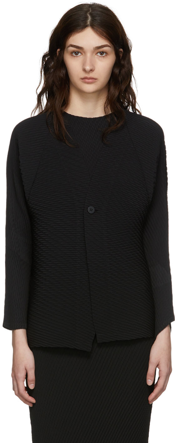 Issey Miyake Black Rhombus Pleats Cardigan In 15 Black | ModeSens