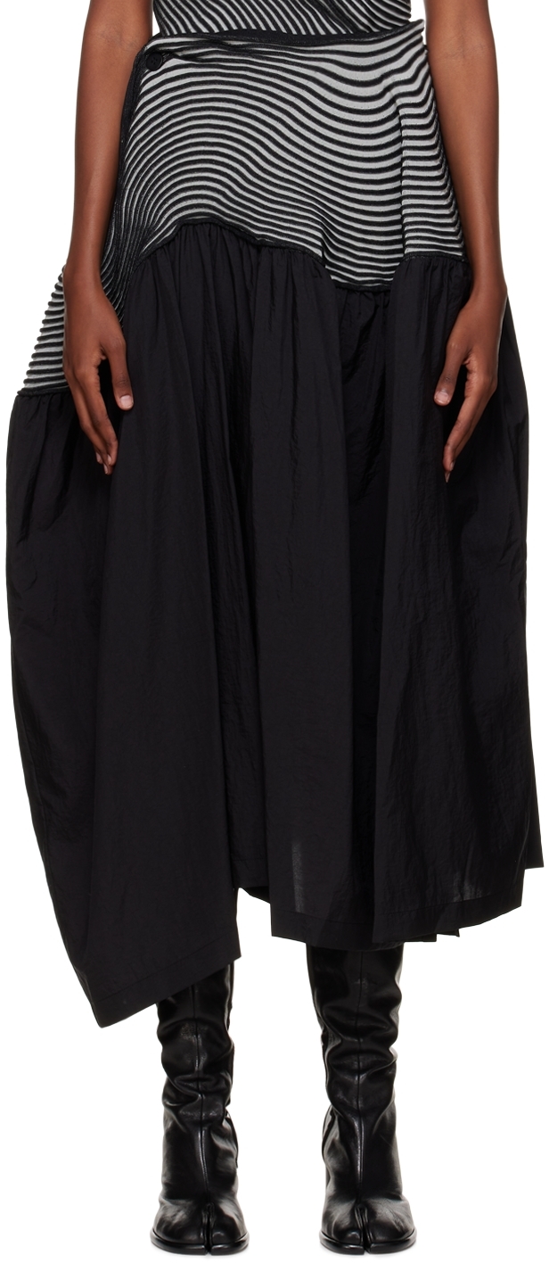 Issey Miyake Black Winding Solid Maxi Skirt