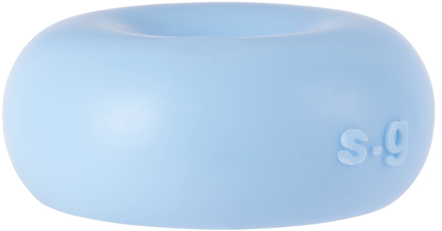 Soft-geometry Blue Gola Donut Candle In Blue