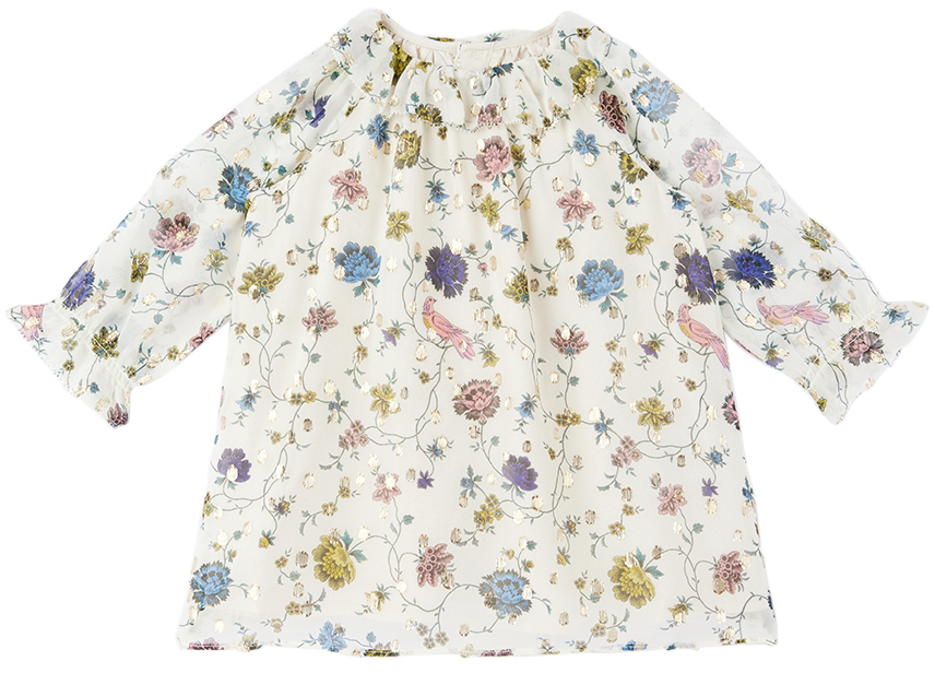 Bonpoint Baby Off-white Teale Dress In 503 Fleurs Ecru