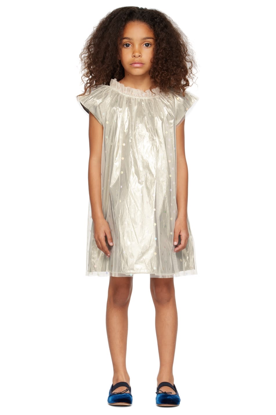 Bonpoint Kids' Charlotte Sequined Tulle Dress In Ecru