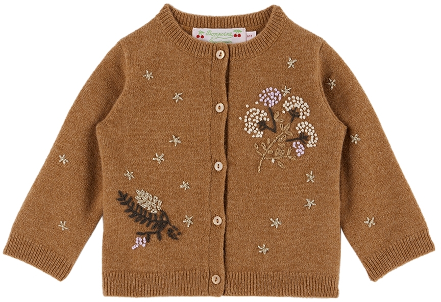 Bonpoint Kids' Telnie Embroidered Cardigan Hazelnut In 065 Noisette