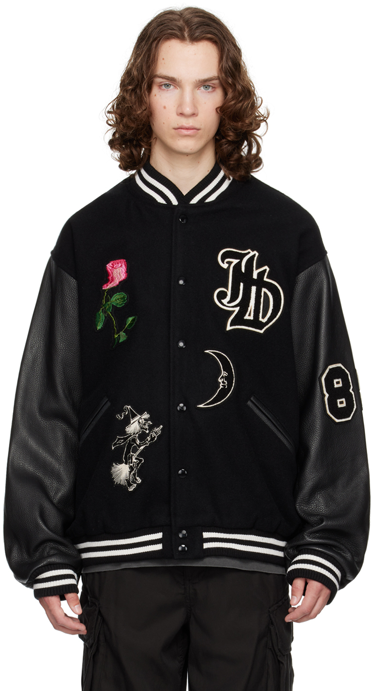 Black SKOOKUM Edition Stadium Leather Bomber Jacket by JieDa on Sale