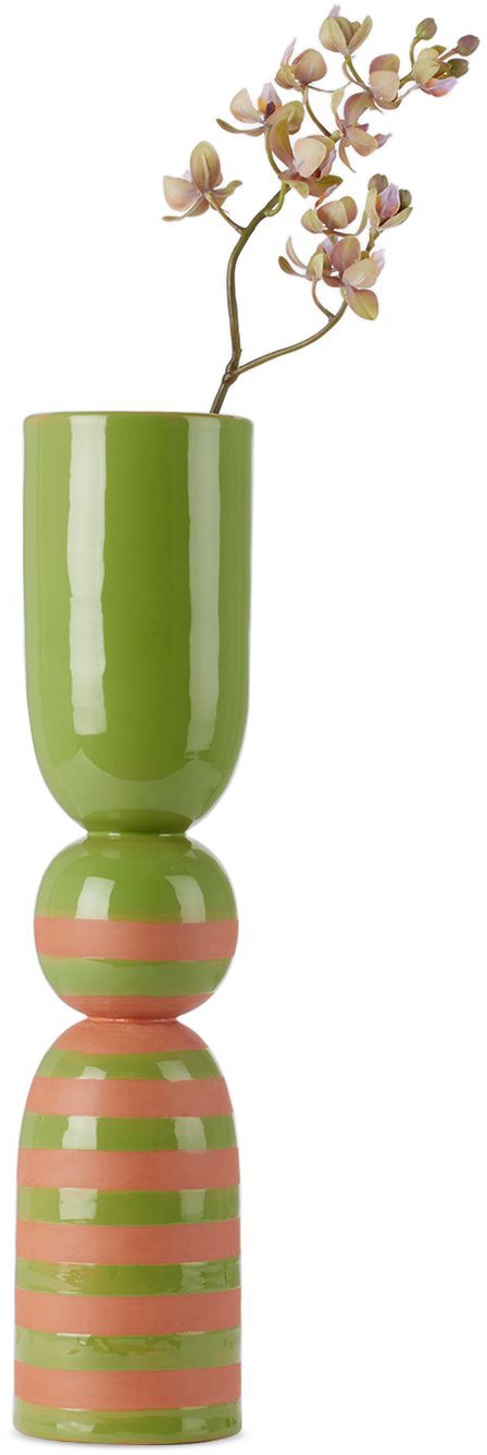 Tina Vaia Green Sanita Double Vase In Pistacho Check Strip