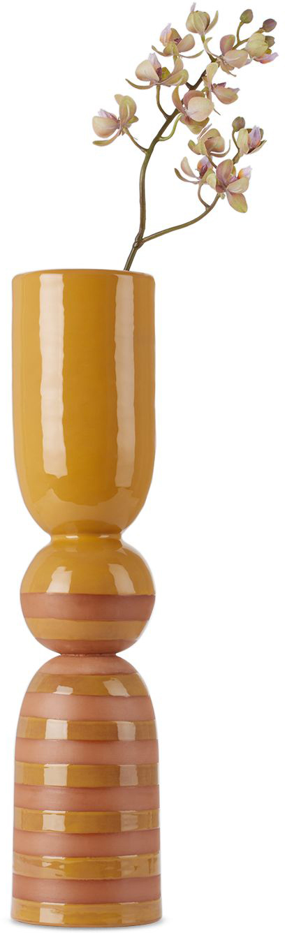 Tina Vaia Yellow Sanita Double Vase In Mostaza Check Stripe