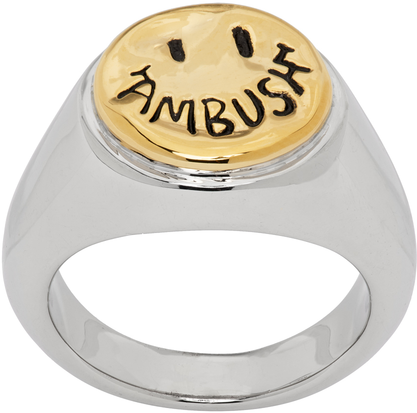 AMBUSH Silver & Gold Smiley Ring
