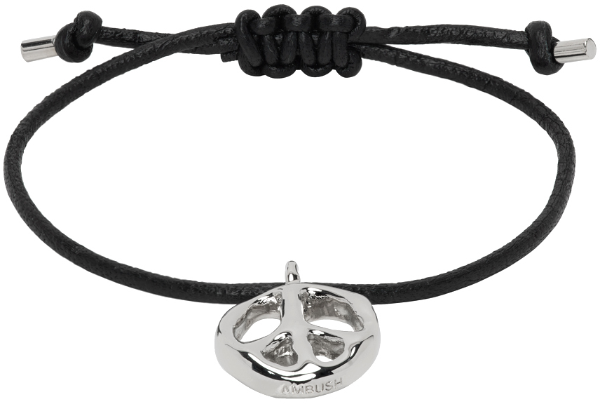 AMBUSH Silver Peace Leather Bracelet
