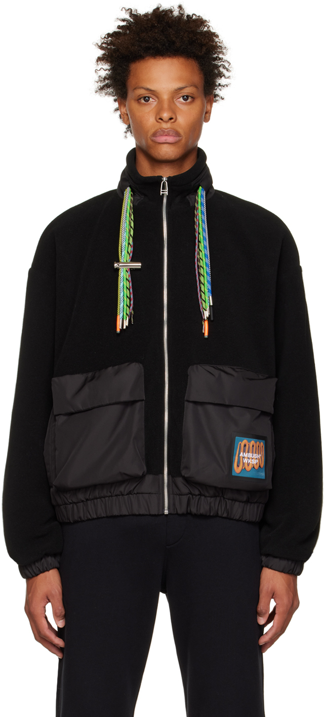 Ambush Drawstring Fleece Jacket In Black Yell