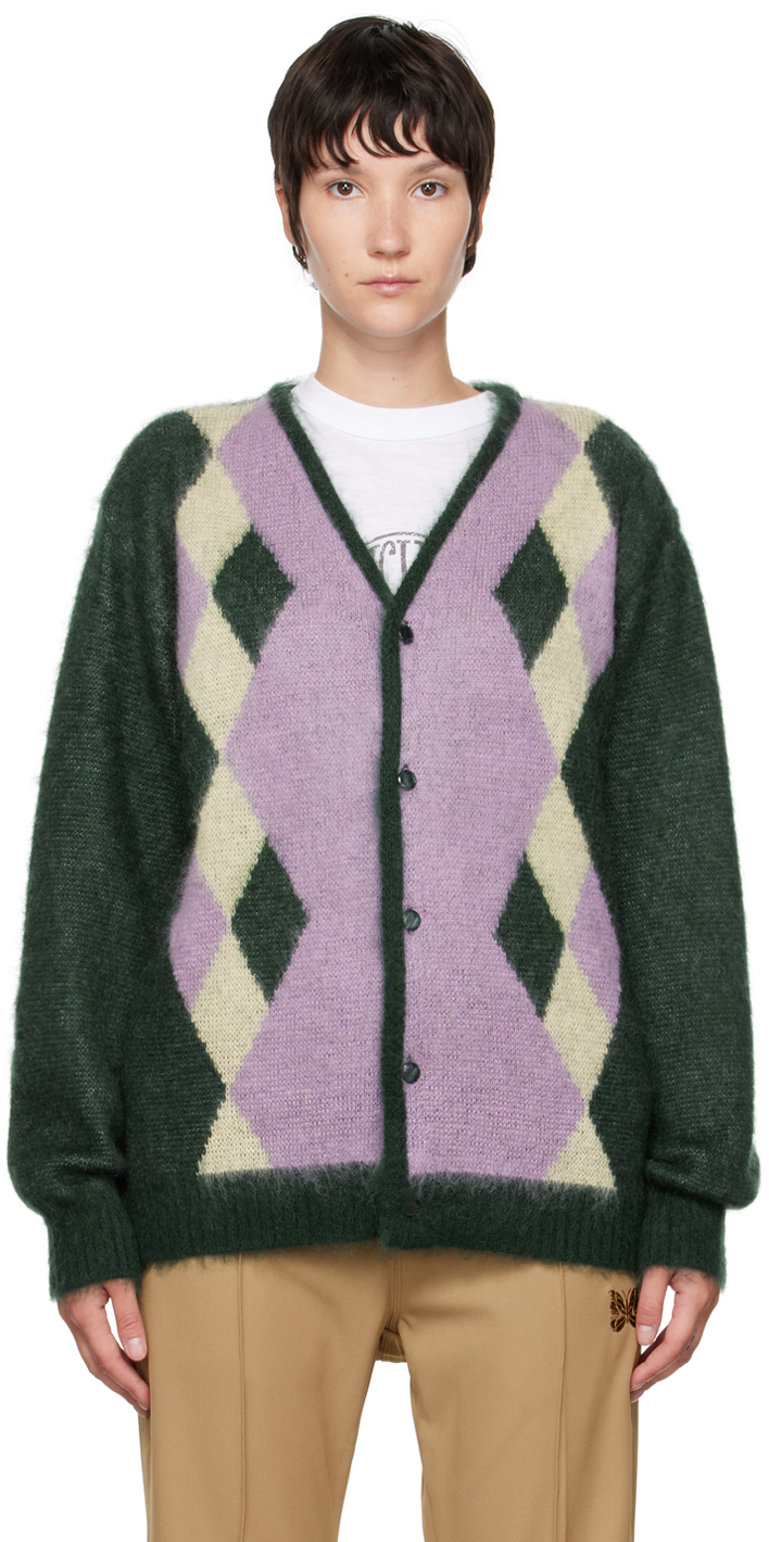Green Argyle Cardigan by NEEDLES on Sale