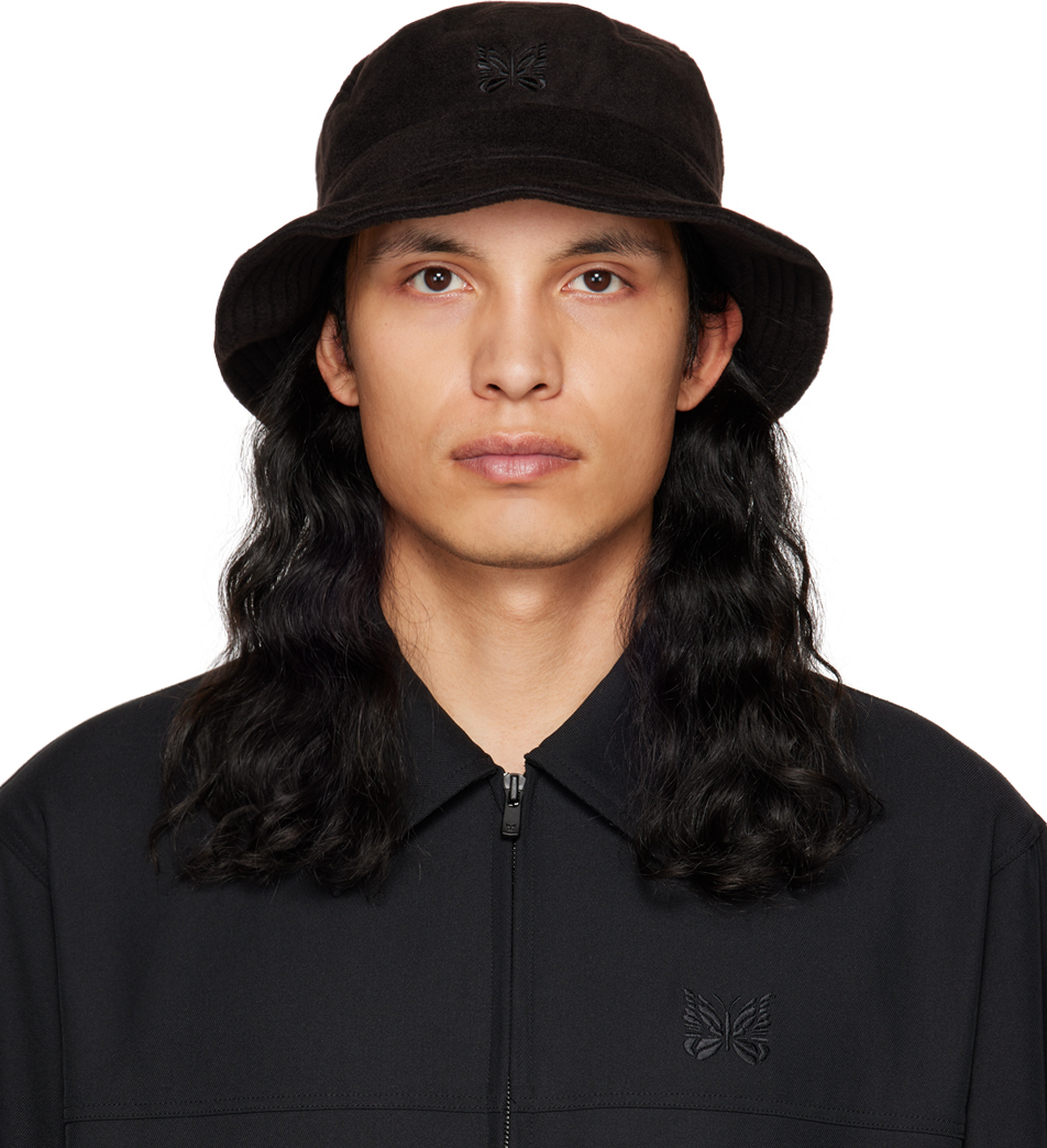 NEEDLES: Black Embroidered Bucket Hat | SSENSE Canada
