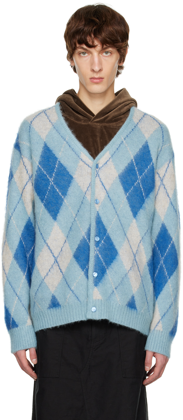 Blue Argyle Cardigan by NEEDLES on Sale