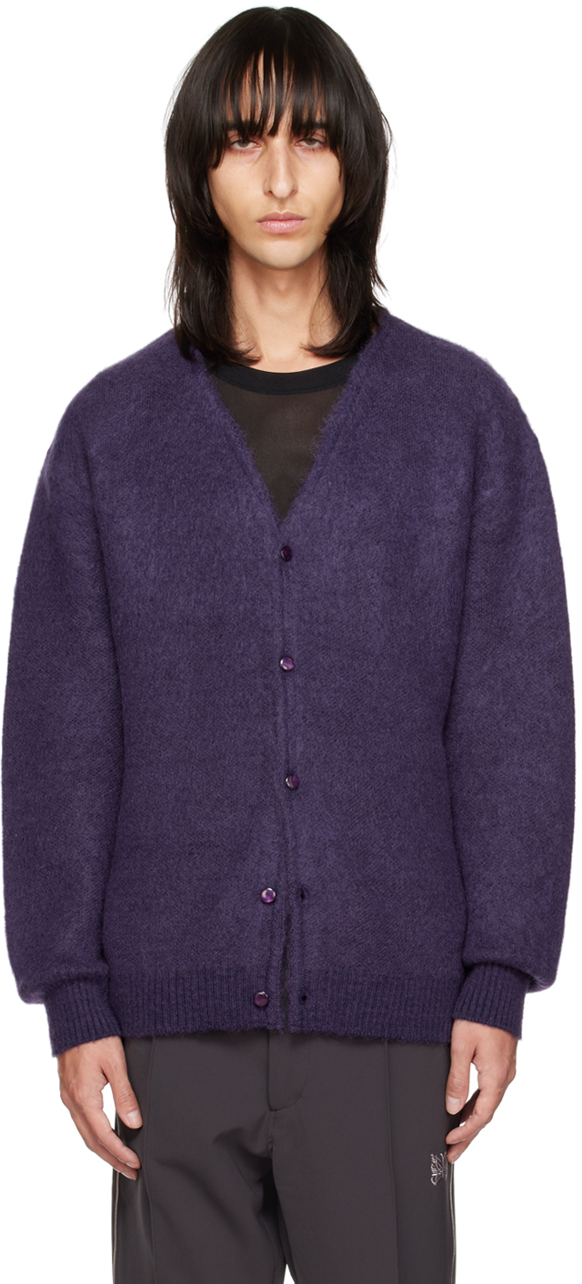 Ssense Uomo Abbigliamento Maglioni e cardigan Cardigan Purple Panelled Cardigan 