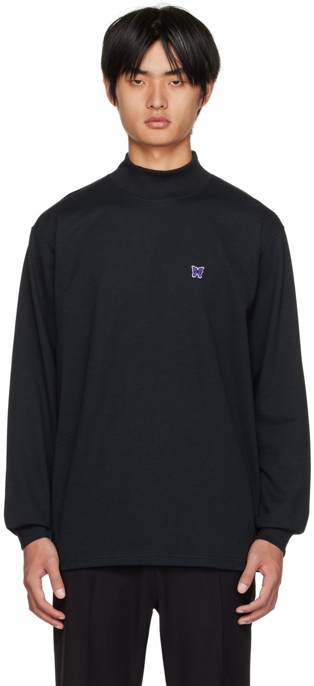 NEEDLES: Black Mock Neck Long Sleeve T-Shirt | SSENSE